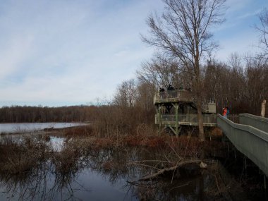 Gözlem platformundaki ya da sulak alandaki kuledeki insanlar