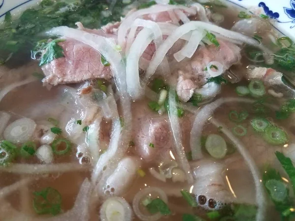 Kom Van Vietnamese Pho Close Met Vlees Groenten — Stockfoto