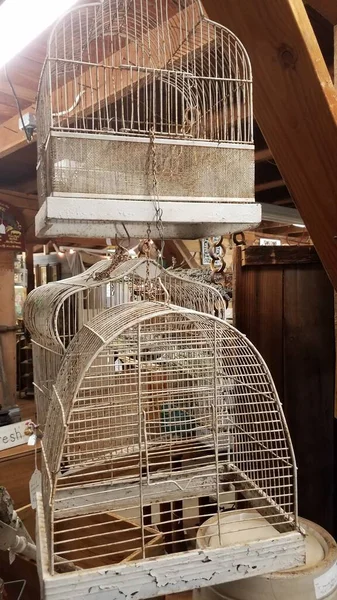 Oude Versleten Metalen Hangende Vogel Dierenkooi — Stockfoto