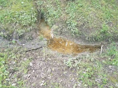 Kanalizasyon çukurunda çamurlu su birikintisi