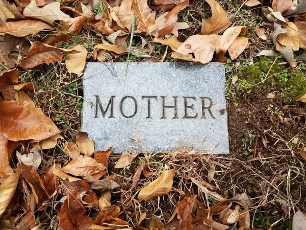 Mother Granite Marble Grave Stone Cemetery Leaves — Stock Photo, Image