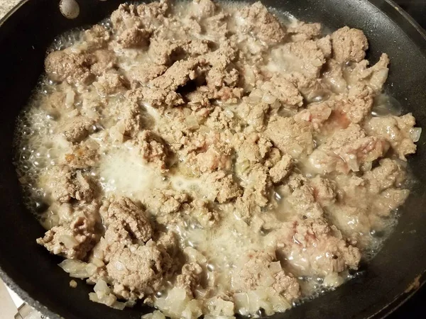 Carne Peru Moída Cebola Cozinhando Frigideira — Fotografia de Stock