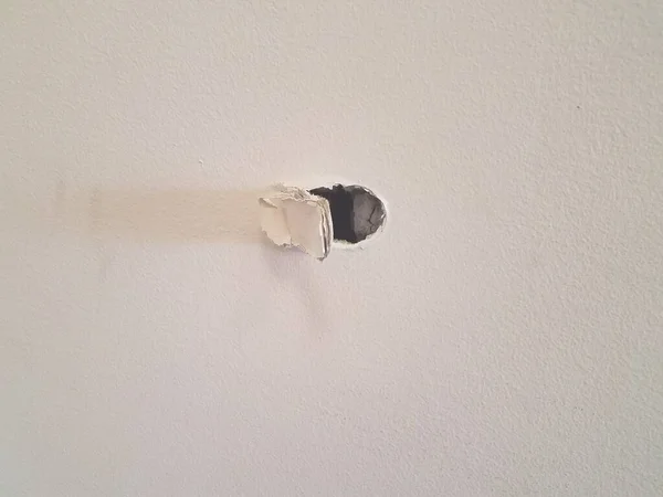 Pequeño Agujero Daño Abolladura Una Pared Yeso — Foto de Stock