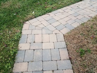 gri taş kiremitler kahverengi ve yeşil çimenli patika ya da patika