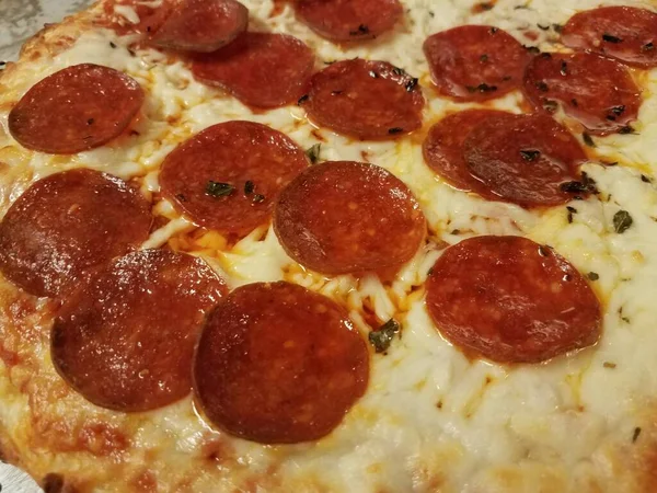 Pizza Viande Pepperoni Chaud Avec Fromage Fondu Graisse — Photo
