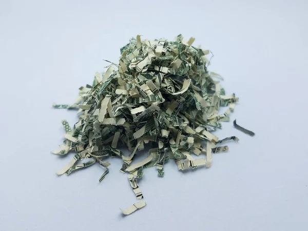 Pile Shredded Destroyed United States Money White Background — Stock Photo, Image