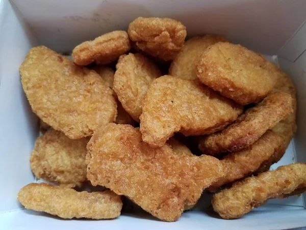 Pile Brown Fried Chicken Nuggets White Box — Stock Photo, Image