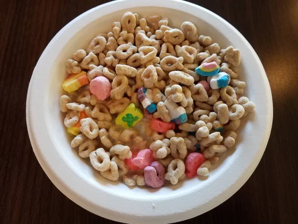 Fruity Breakfast Cereal Marshmellows Milk Bowl — Stock Photo, Image