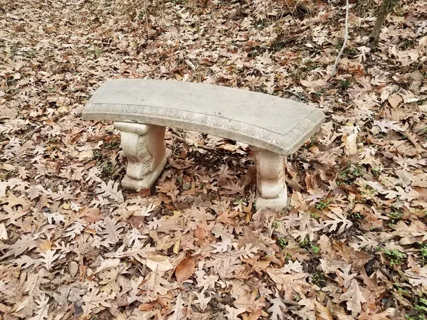 Cement Concrete Seat Chair Bench Fallen Brown Leaves — Stock Photo, Image