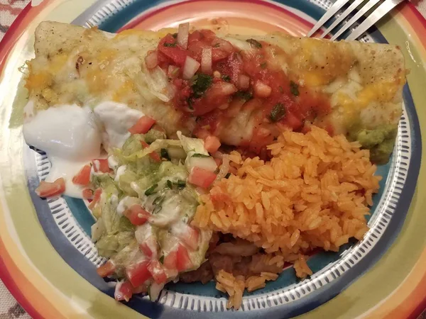 Burrito Salsa Riz Haricots Crème Sure — Photo