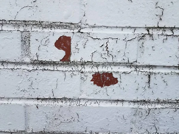 Vieux Altéré Mur Briques Avec Peinture Blanche — Photo