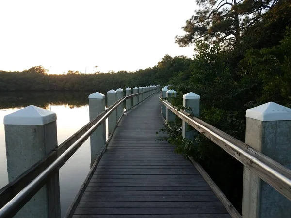 Promenade Oder Weg Mit Geländer Und Wasser See Oder Teich — Stockfoto