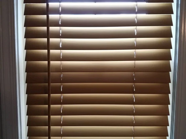 Closed Brown Mini Blinds Sunlight Them — Stock Photo, Image