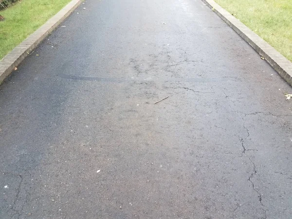 Black Asphalt Path Bricks Grass — Stock Photo, Image