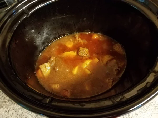 Guisado Carne Salgada Com Batata Caldo Panela Cozinha — Fotografia de Stock