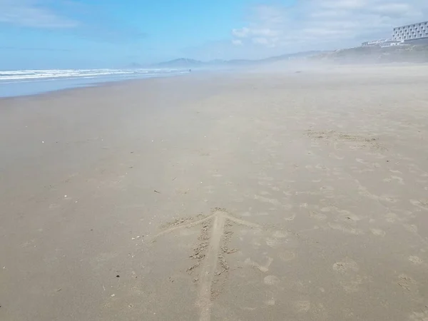 Pfeil Oder Zeiger Auf Sand Strand Von Newport Oregon Mit — Stockfoto