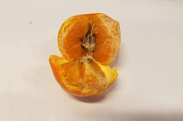 Putrefacção pútrida no interior de um citrino laranja — Fotografia de Stock