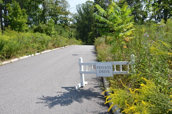 private drive sign and road with plants