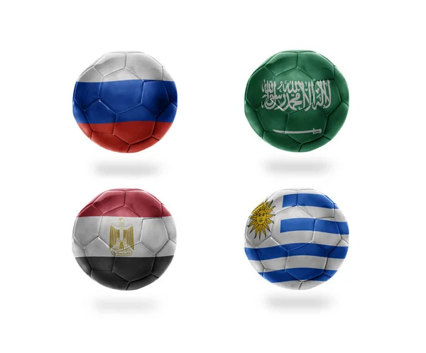 足球队 现实橄榄球与俄国 沙特阿拉伯 乌拉圭的国旗 — 图库照片