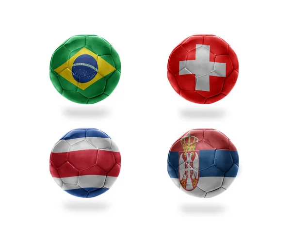 Ποδόσφαιρο Ομάδα Ομάδα Ρεαλιστική Ποδοσφαίρου Μπάλες Εθνικές Σημαίες Από Βραζιλία — Φωτογραφία Αρχείου