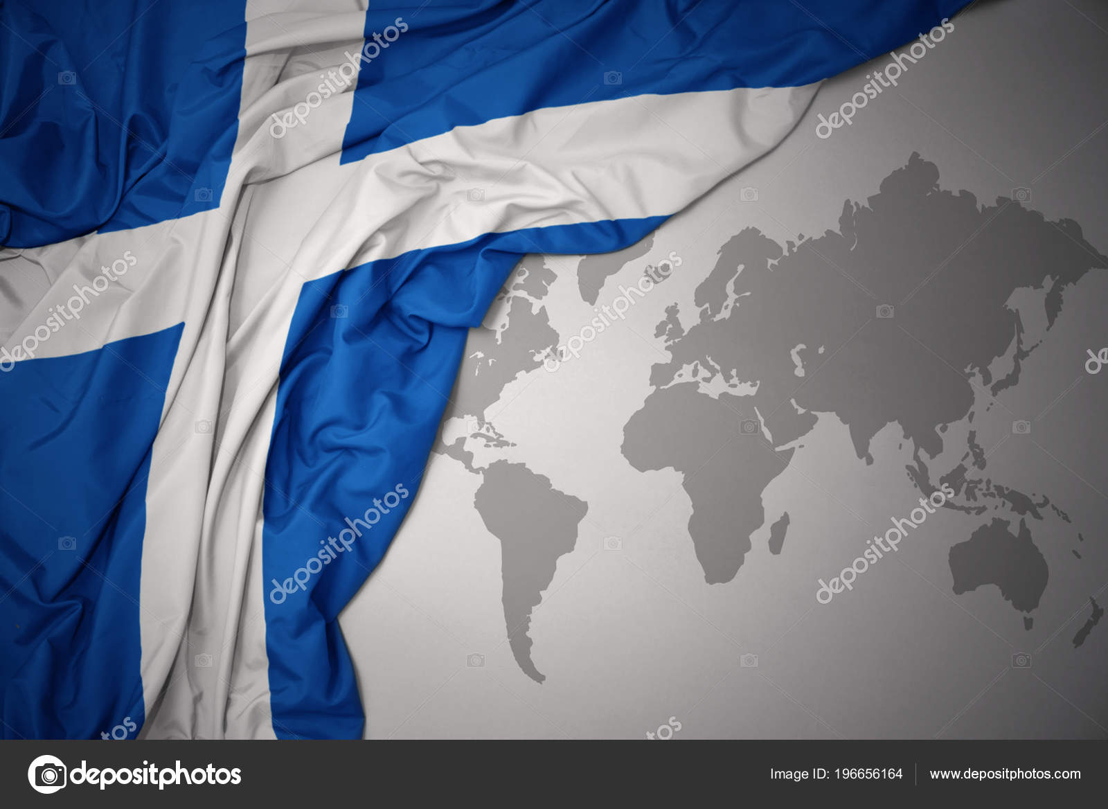 Agitant Drapeau National Coloré Ecosse Sur Fond Carte Monde