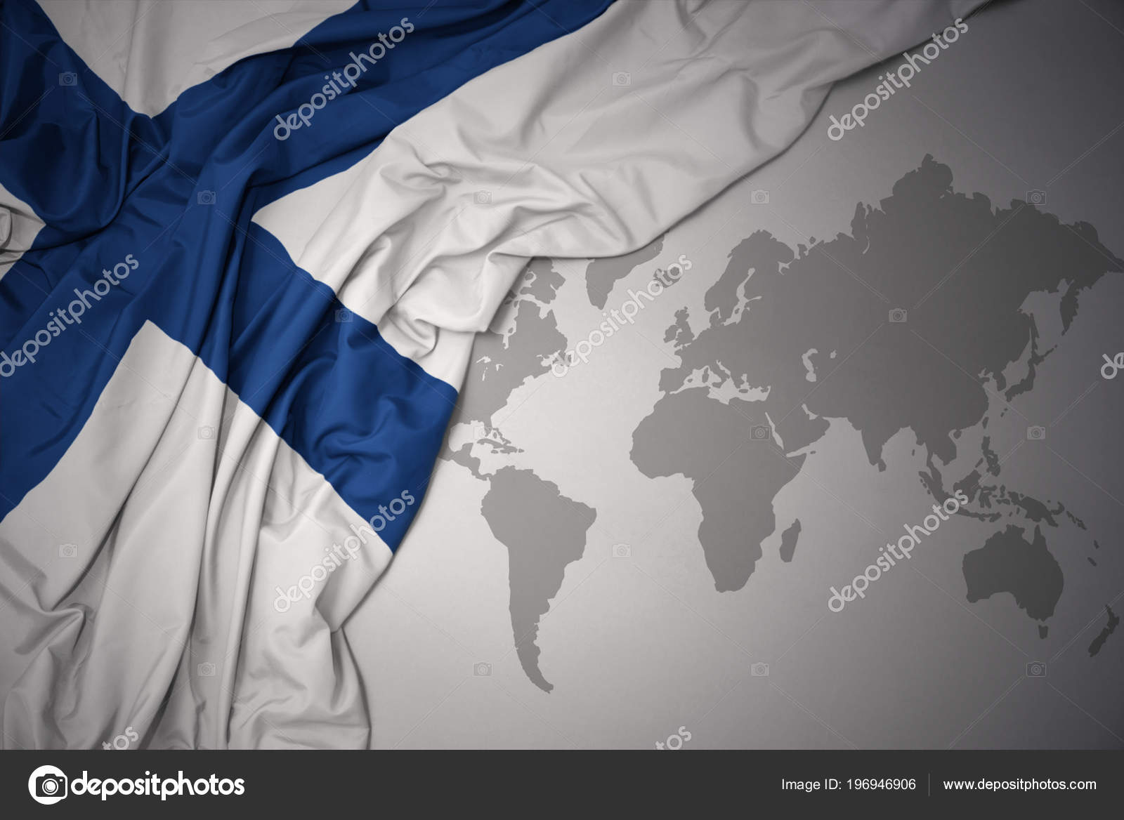 Agitant Drapeau National Coloré Finlande Sur Fond Carte