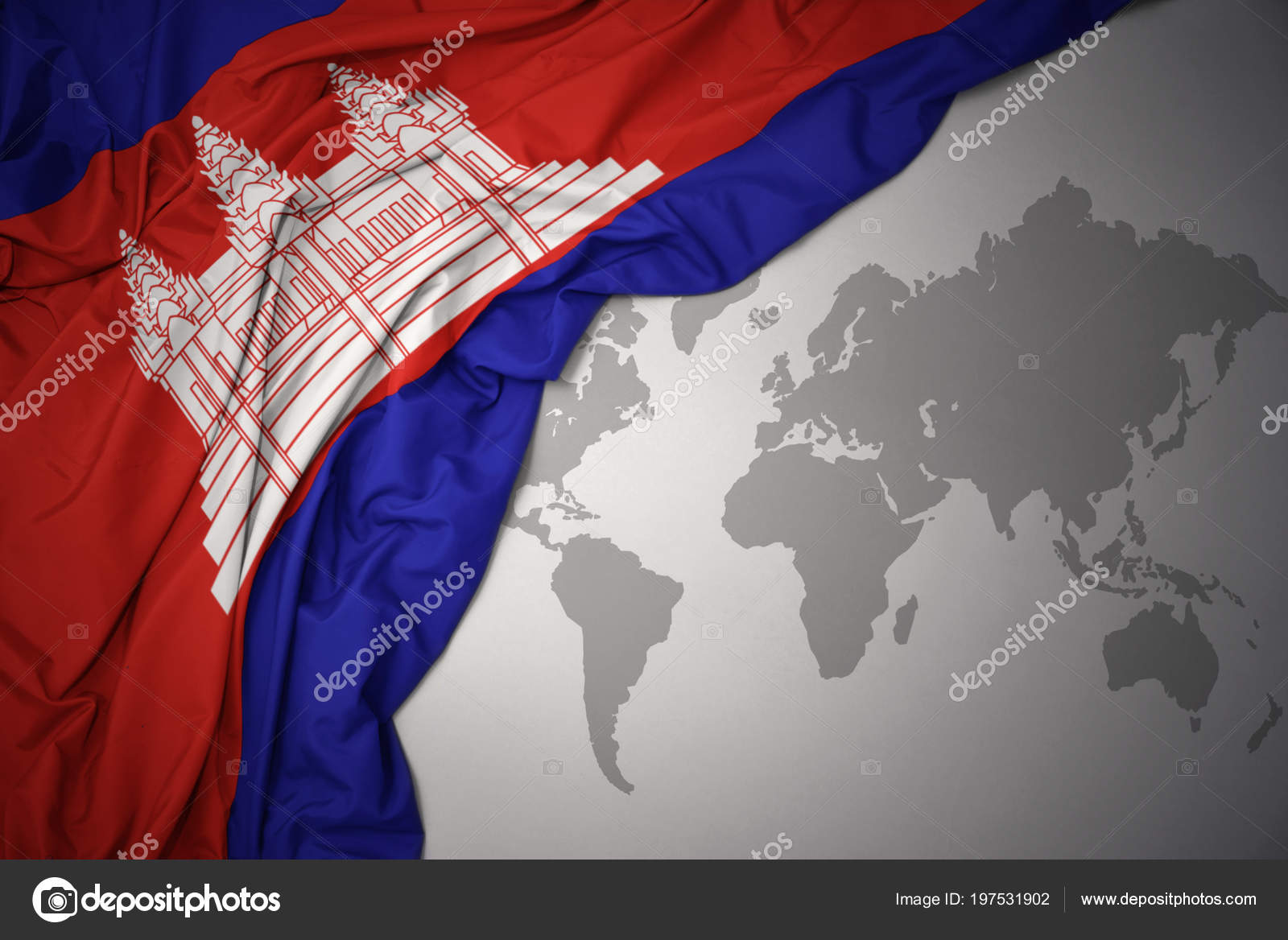 Agitant Les Couleur Drapeau National Cambodge Sur Fond Carte