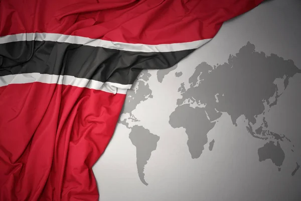 Ondeando Colorida Bandera Nacional Trinidad Tobago Sobre Fondo Gris Del — Foto de Stock