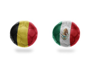 futbol topları ile Belçika ve mexico.isolated beyaz zemin üzerine Ulusal bayrakları. 3D çizim