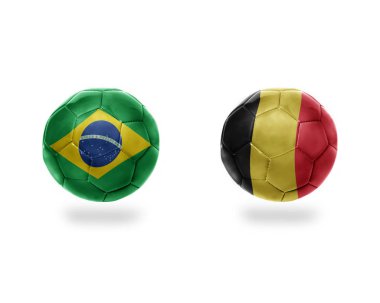 futbol topları ile Belçika ve brazil.isolated beyaz zemin üzerine Ulusal bayrakları. 3D çizim
