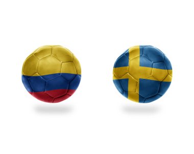 futbol topları ile Kolombiya ve sweden.isolated beyaz zemin üzerine Ulusal bayrakları. 3D çizim