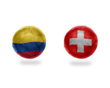 futbol topları ile Kolombiya ve switzerland.isolated beyaz zemin üzerine Ulusal bayrakları. 3D çizim