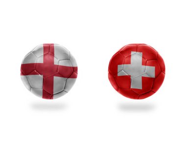 futbol topları ile İngiltere ve switzerland.isolated beyaz zemin üzerine Ulusal bayrakları. 3D çizim