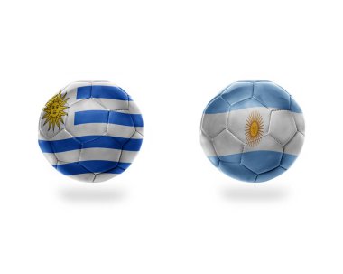 futbol topları ile Arjantin ve uruguay.isolated beyaz zemin üzerine Ulusal bayrakları. 3D çizim