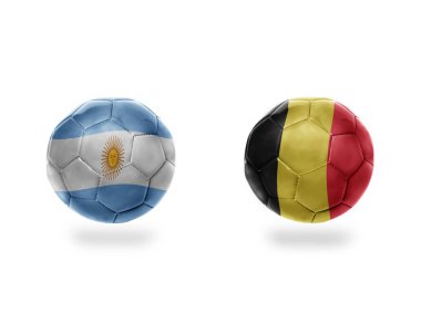 futbol topları ile Arjantin ve belgium.isolated beyaz zemin üzerine Ulusal bayrakları. 3D çizim