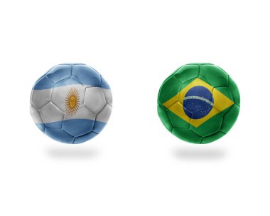 futbol topları ile Arjantin ve brazil.isolated beyaz zemin üzerine Ulusal bayrakları. 3D çizim