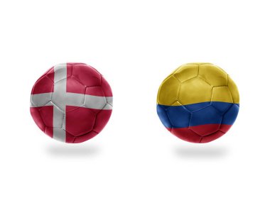 futbol topları ile Kolombiya ve denmark.isolated beyaz zemin üzerine Ulusal bayrakları. 3D çizim