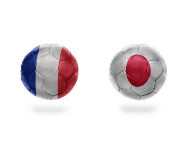 futbol topları ile Japonya ve france.isolated beyaz zemin üzerine Ulusal bayrakları. 3D çizim