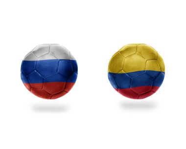 futbol topları ile Kolombiya ve russia.isolated beyaz zemin üzerine Ulusal bayrakları. 3D çizim