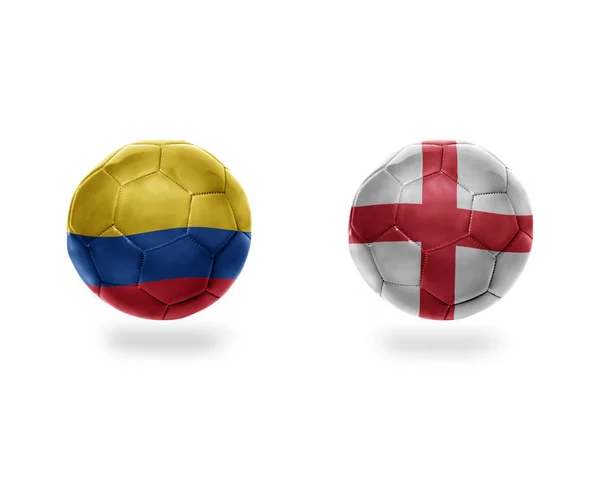 Balles Football Avec Des Drapeaux Nationaux Colombie Angleterre Isolated Sur — Photo