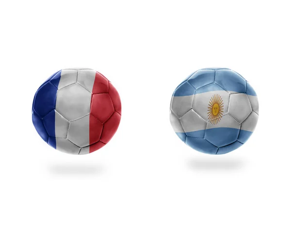 Football Balls National Flags Argentina France Isolated White Background — Stock Photo, Image