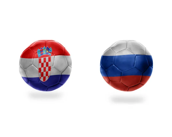 Ballons Football Avec Des Drapeaux Nationaux Croatie Russie Isolés Sur — Photo