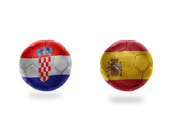 Balles Football Avec Des Drapeaux Nationaux Croatie Espagne Isolé Sur — Photo