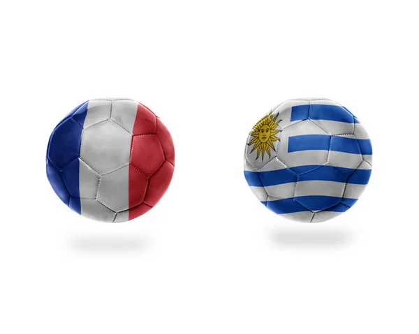 Piłka Nożna Piłki Flagi Narodowe Urugwaju France Isolated Białym Tle — Zdjęcie stockowe