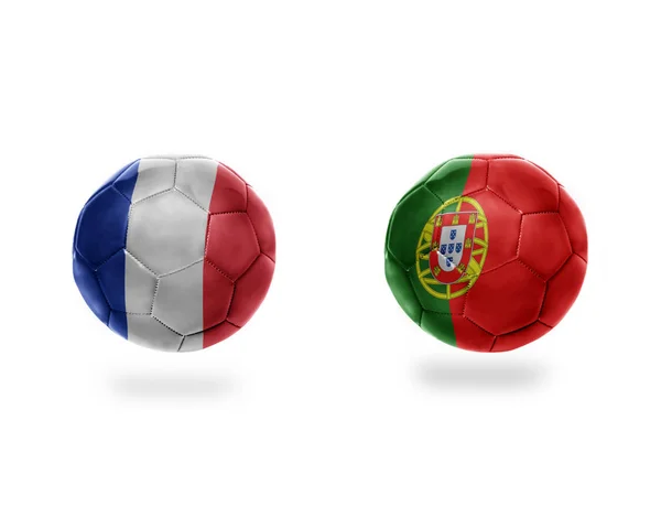 Football Balls National Flags Portugal France Isolated White Background Illustration — Stock Photo, Image