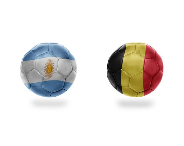 Fußballbälle Mit Den Nationalflaggen Argentiniens Und Belgiens Auf Weißem Hintergrund — Stockfoto