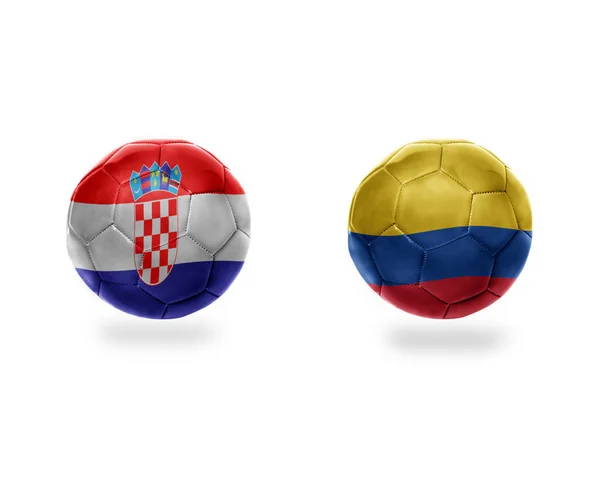 Μπάλες Ποδοσφαίρου Εθνικές Σημαίες Της Κολομβίας Και Της Croatia Isolated — Φωτογραφία Αρχείου