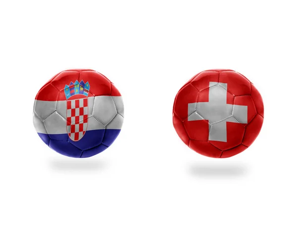 Fußballbälle Mit Nationalflaggen Der Schweiz Und Kroatien Isoliert Auf Weißem — Stockfoto