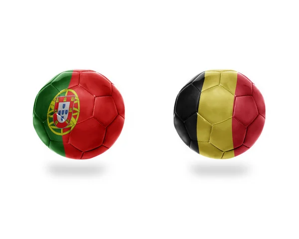 Fußballbälle Mit Belgischen Und Portugiesischen Nationalflaggen Auf Weißem Hintergrund Illustration — Stockfoto