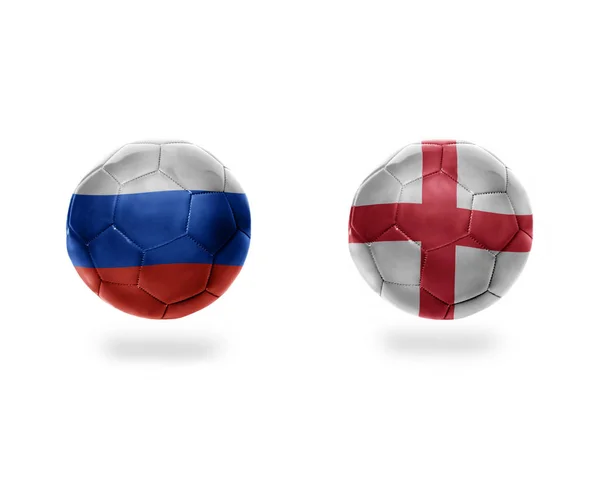 Pelotas Fútbol Con Banderas Nacionales Inglaterra Rusia Aislado Sobre Fondo —  Fotos de Stock